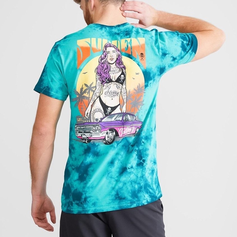 Sullen Art Collective Size Medium‎ Violet Suns T-Shirt Green Tie Dye Bikini Girl